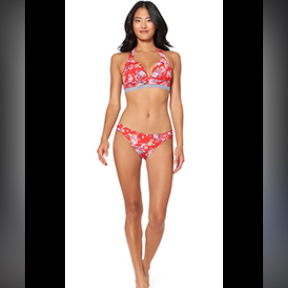Jessica Simpson Women's Vine About It Cut-Out Maillot Bikini Top Floral Small